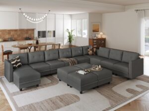 LLappuil Modular Sectional U Shaped Leather Couch with Storage