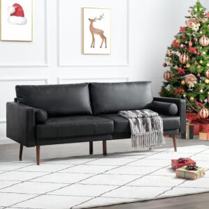 Vonanda Faux Leather Midcentury Couch with Comfort Cushion