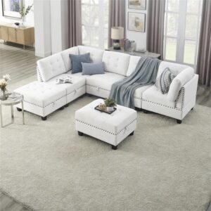 AikanE L shape Modular Sectional Couch with Ottoman