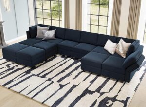 Belffin Oversized Sectional U Shaped Couch with Reversible Double Chaises