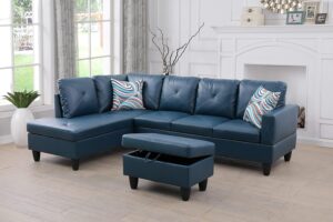 Manhattan Faux Leather Sectional Denim Couch