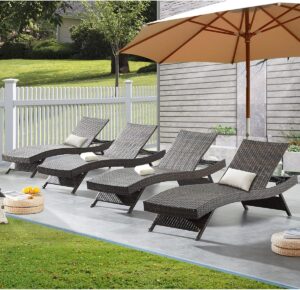 Asifom Outdoor Wicker Reclining Chaise Lounge
