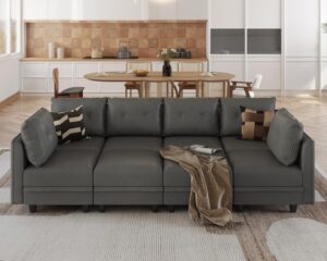LLappuil Leather Sectional Sleeper with Reversible Chaise Couch