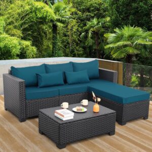 Rattaner 3 Pieces Outdoor Couch with Ottoman
