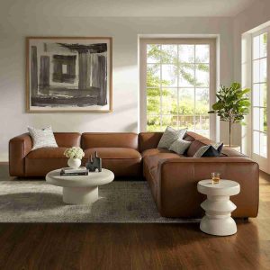 Modway Auren Vegan Leather 5 Piece Modular Sofa in Coffee