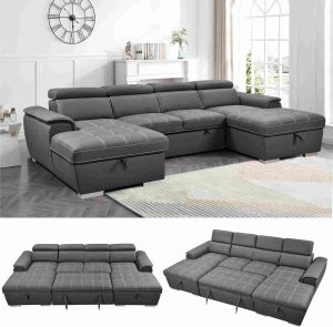 THSUPER 121'' Microfiber Oversized U Shaped Sectional Sleeper Sofa Couch